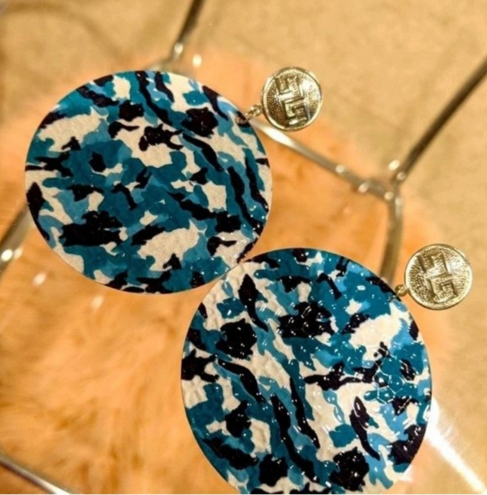 ❗ CLEARANCE ❗ Green Camouflage Large Circle Metal Hammered Pierced Earrings